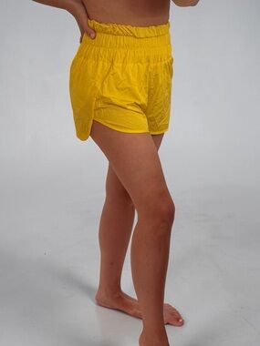 High-Waist Ruched Yellow Women's Shorts